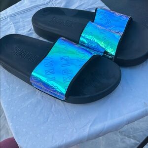 PINK Women Holographic Slide Sandals